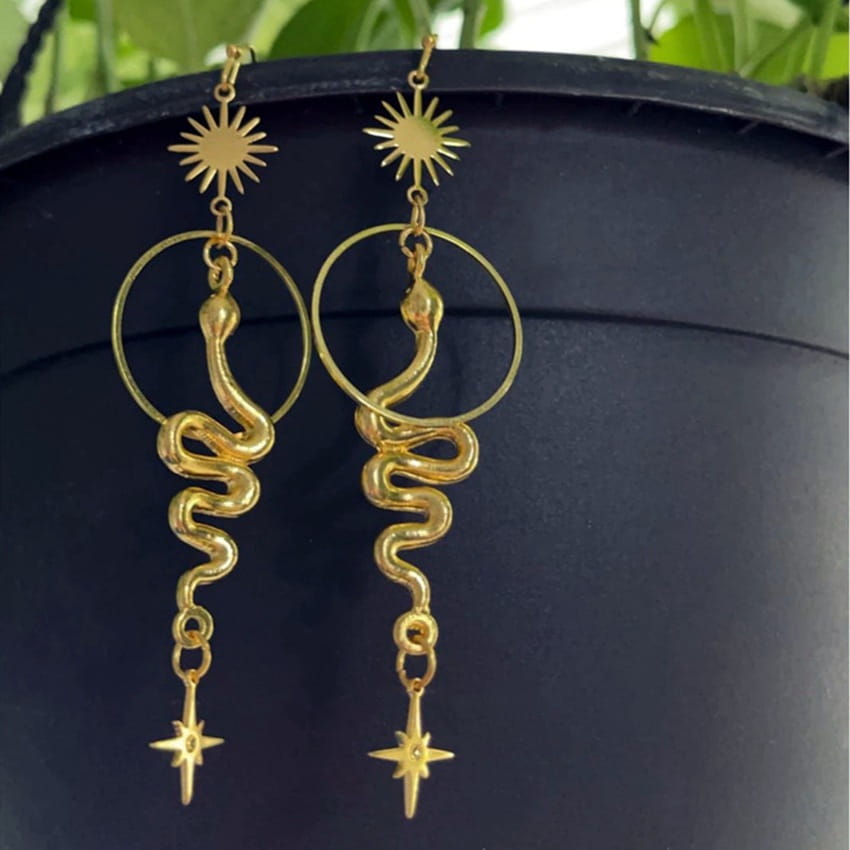 GOLD SNAKE BOHO EARRINGS FOR WOMEN WITH MYSTICAL CHARM