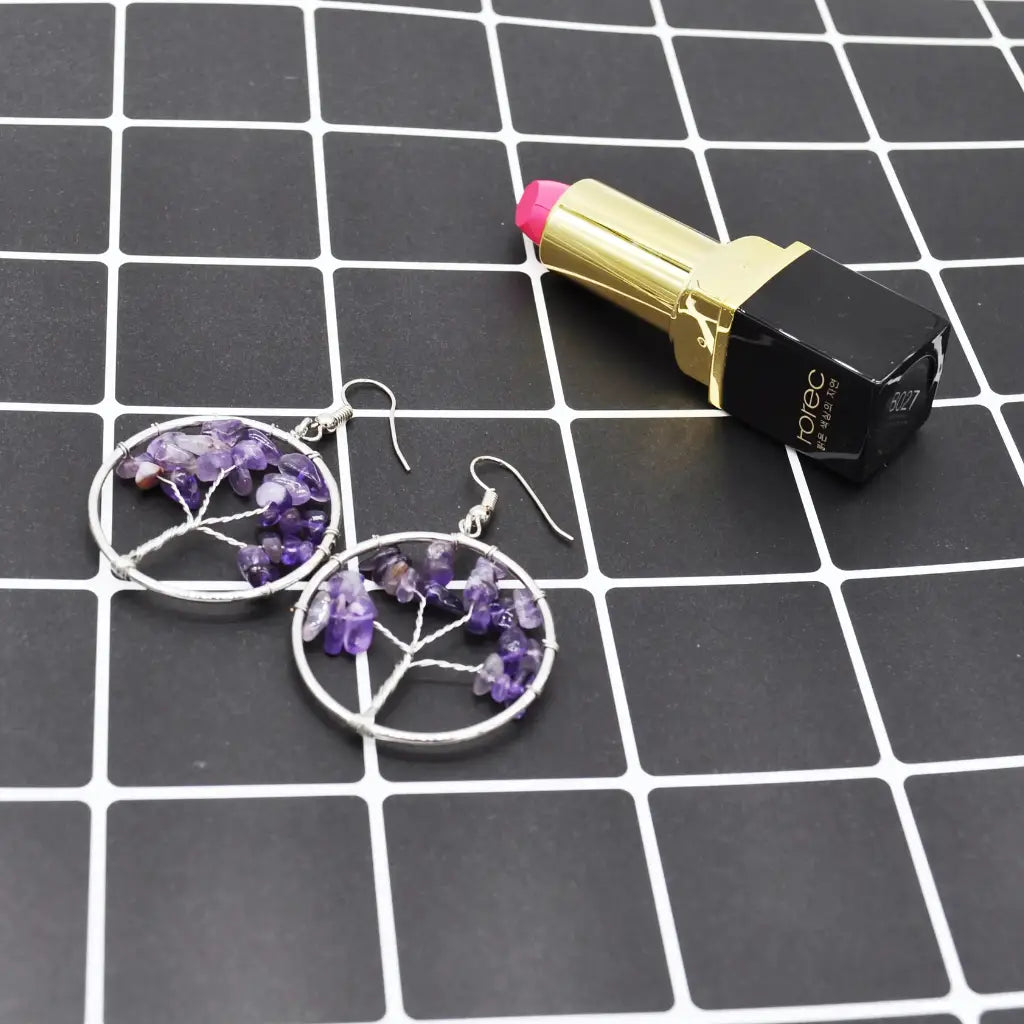MYSTICAL LIFE TREE BOHO EARRINGS FOR WOMEN WITH NATURAL STONES