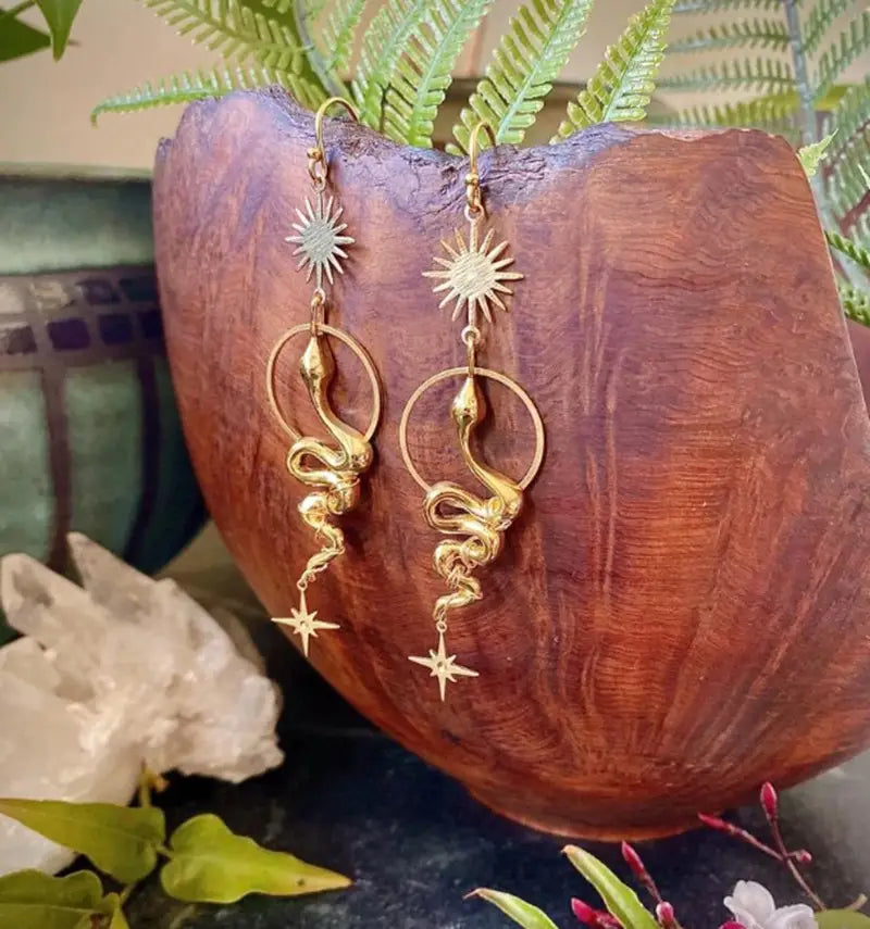 GOLD SNAKE BOHO EARRINGS FOR WOMEN WITH MYSTICAL CHARM