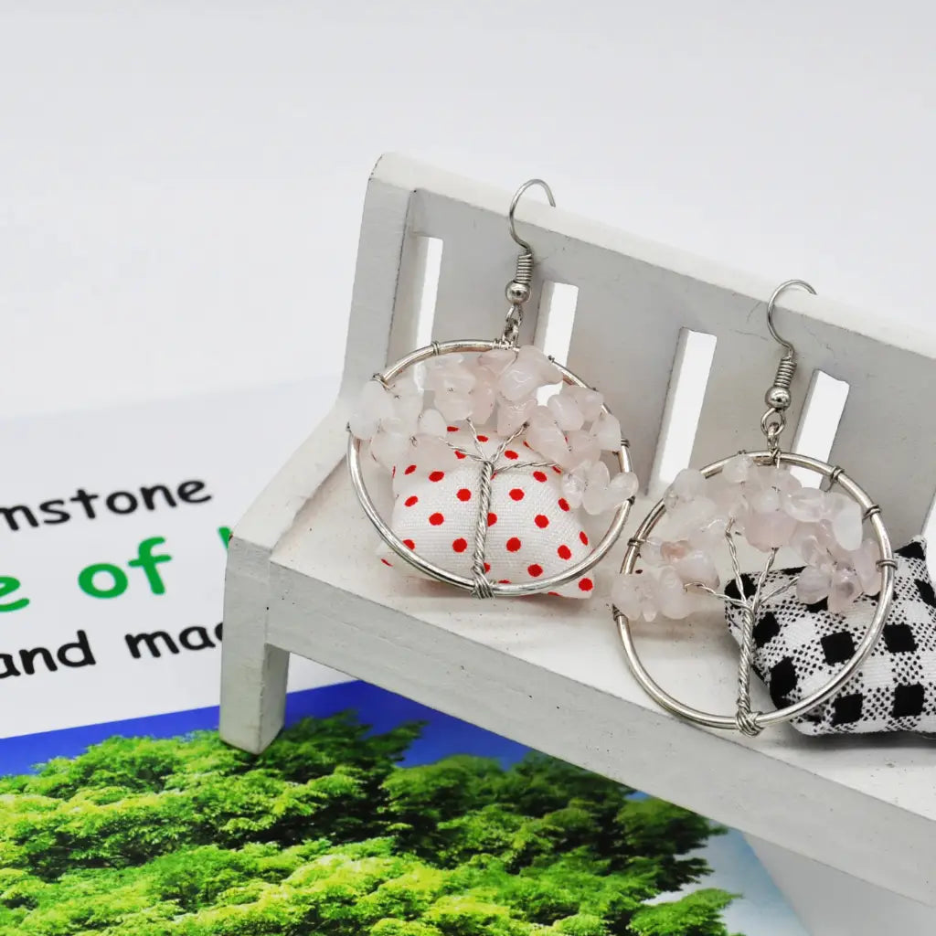 MYSTICAL LIFE TREE BOHO EARRINGS FOR WOMEN WITH NATURAL STONES