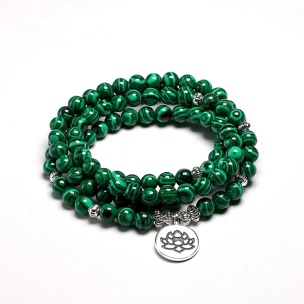 LOTUS MALACHITE BEAD WRAP BRACELET FOR SPIRITUAL HARMONY