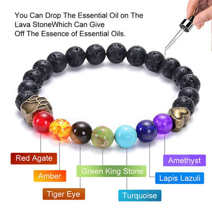 7 Chakra Stone Bracelet With Volcanic Rock Beads