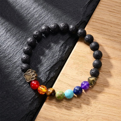 7 Chakra Stone Bracelet With Volcanic Rock Beads