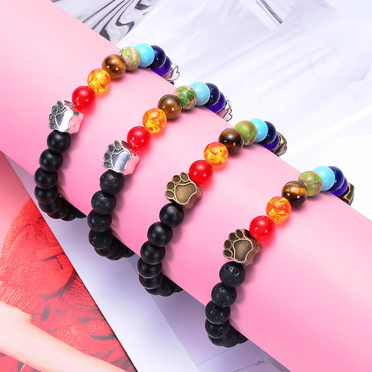 7 Chakra Stone Bracelet With Volcanic Rock Beads