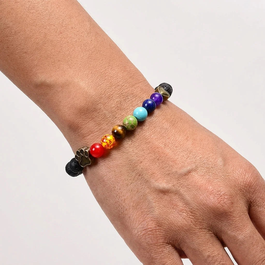 7 Chakra Stone Bracelet With Volcanic Rock Beads