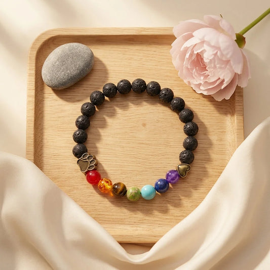 7 Chakra Stone Bracelet With Volcanic Rock Beads