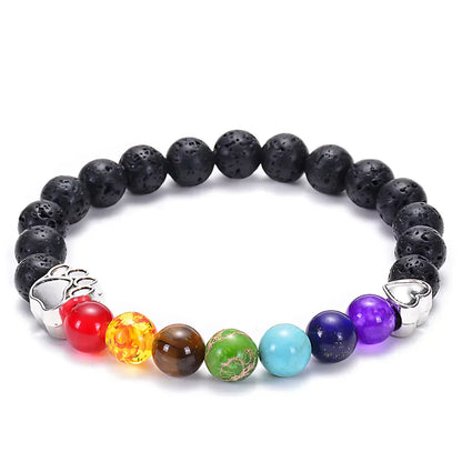 7 Chakra Stone Bracelet With Volcanic Rock Beads - Volcanic Rock Silver