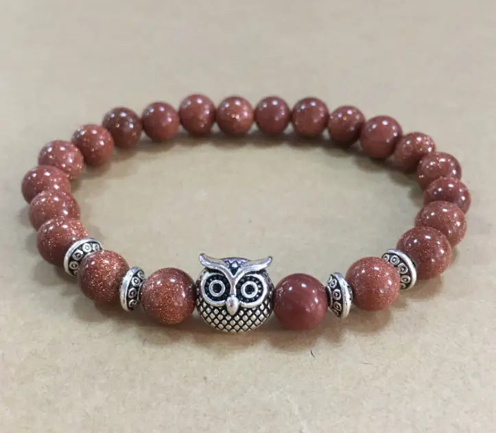 NATURAL STONE OWL BEAD BRACELET FOR SPIRITUAL ENERGY