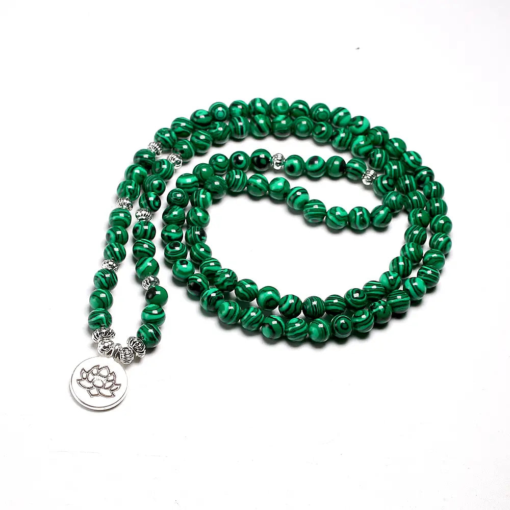 LOTUS MALACHITE BEAD WRAP BRACELET FOR SPIRITUAL HARMONY