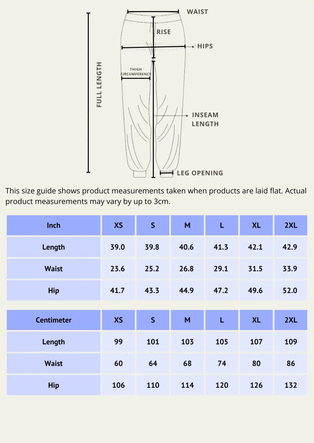 Harem Pants Style Size Guide