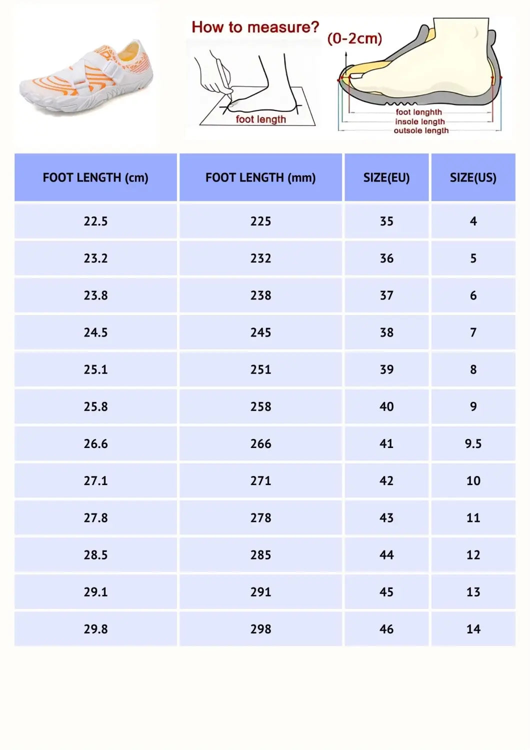 Shoes with yoga pants size chart showing EU US conversions