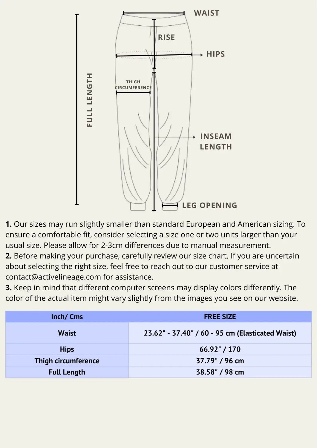 Style Harem Pants Sizing Chart & Fit Guide