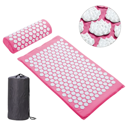 Acupressure Yoga Mat Set For Stress Relief And Recovery - Pink 3piece suit