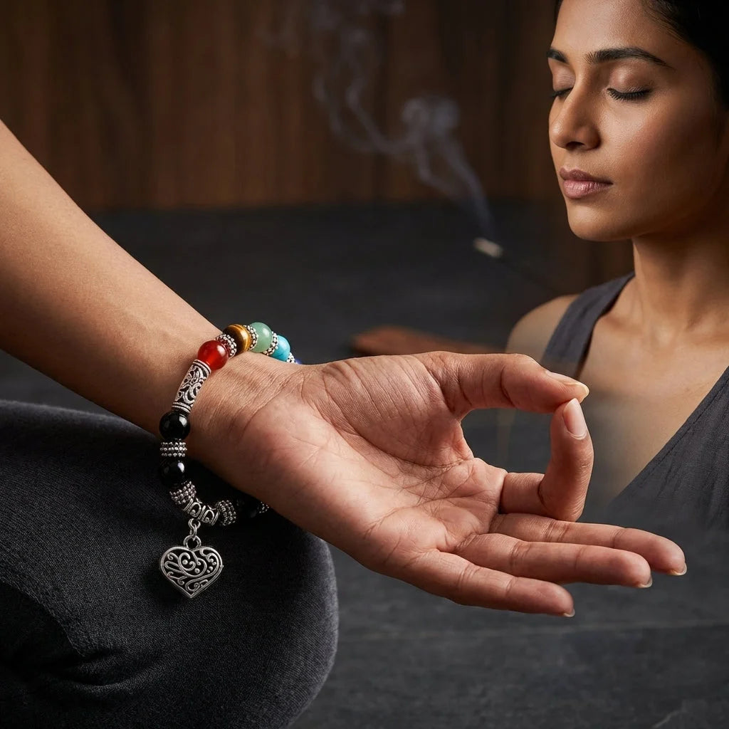 Adjustable Beaded Chakra Bracelets For Daily Balance - Silver