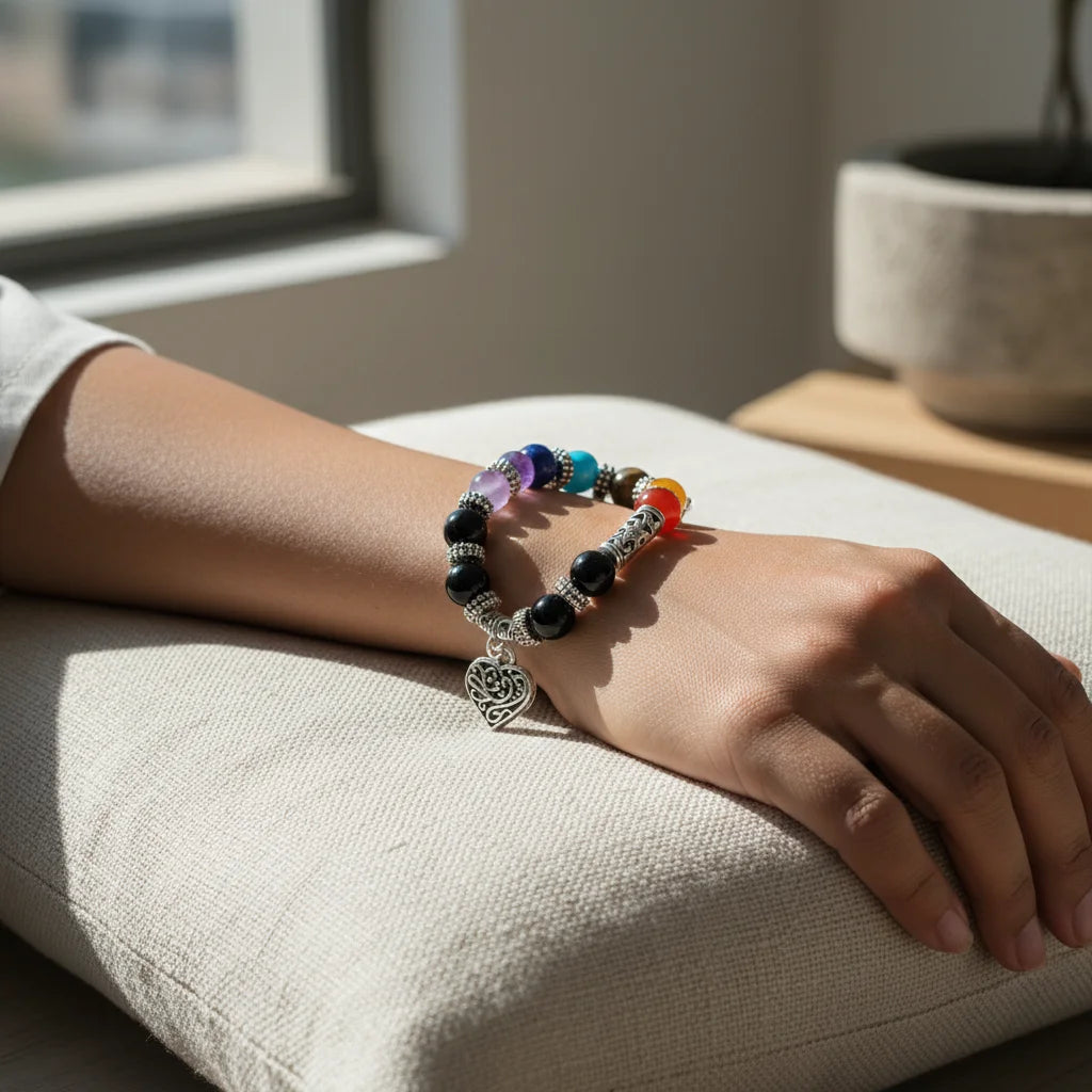 Adjustable Beaded Chakra Bracelets For Daily Balance - Silver