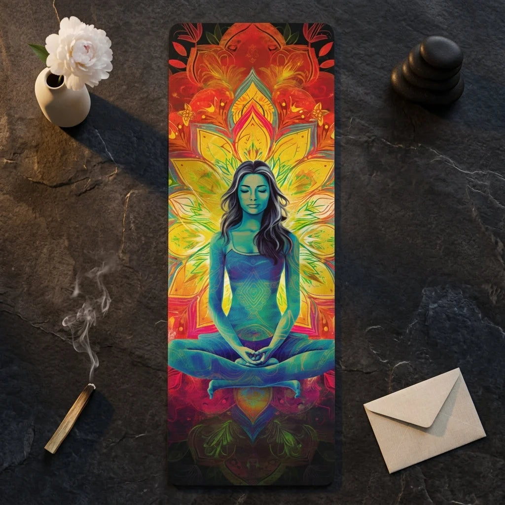 Aesthetic Yoga Mat With Lotus & Breath Design - 24x68