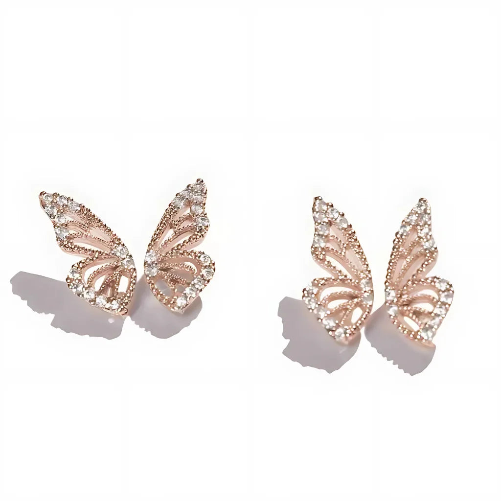 Asymmetrical Butterfly Small Boho Earrings - Rose Gold