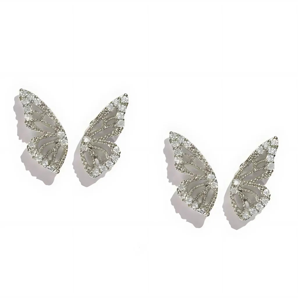 Asymmetrical Butterfly Small Boho Earrings - Silver