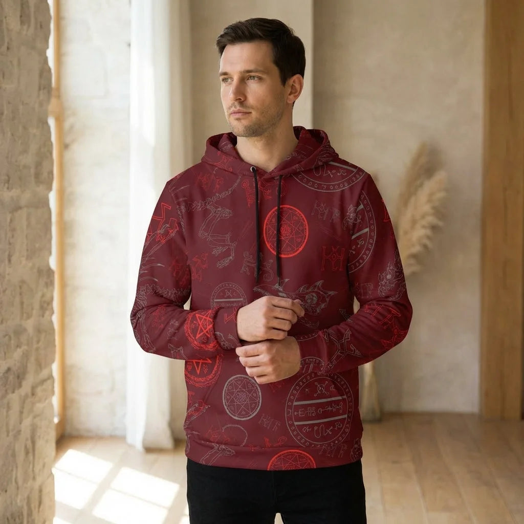 Athletic Hooded Sweatshirts With Mystic Dragon Print