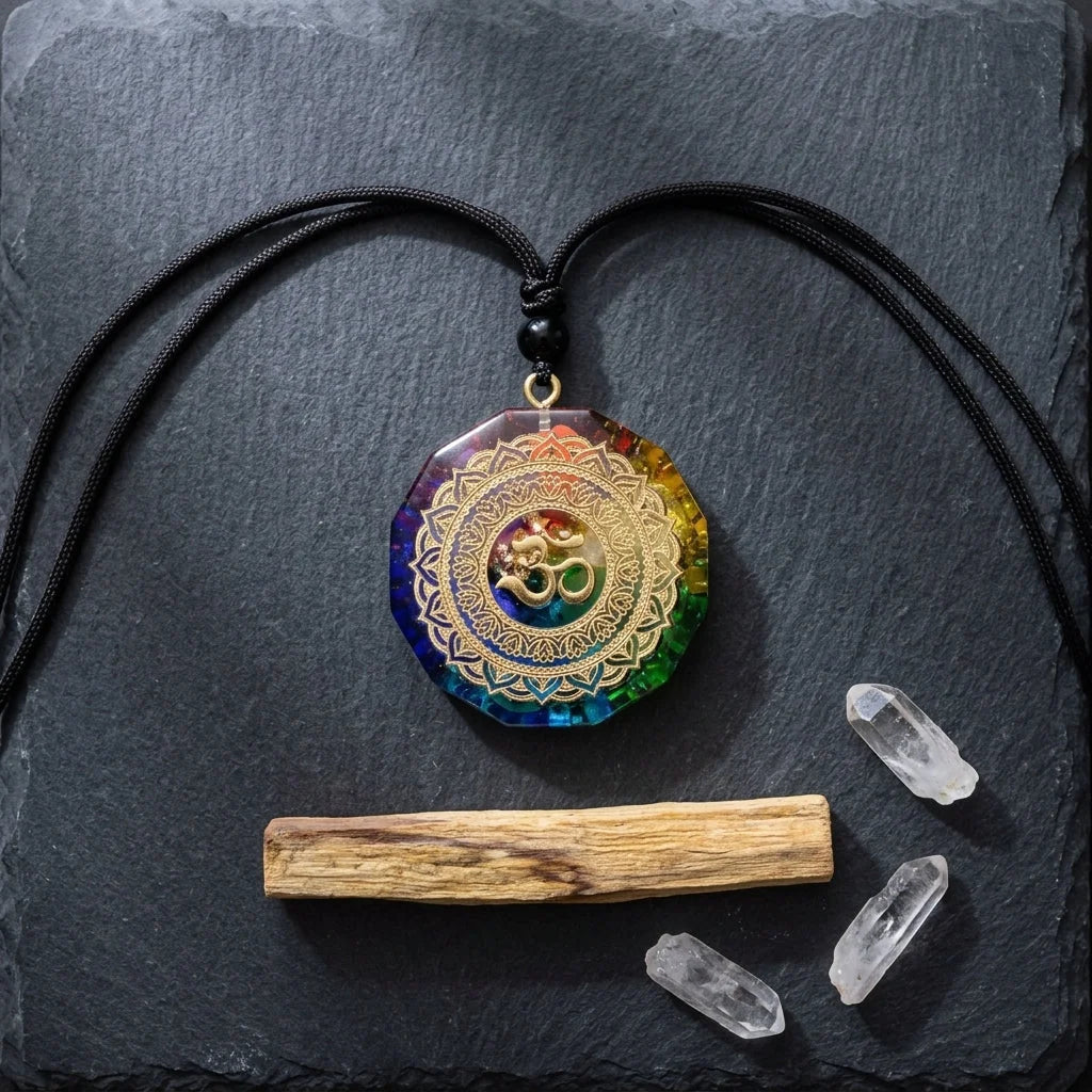 Aum Necklace With Natural Crystal Star Pendant