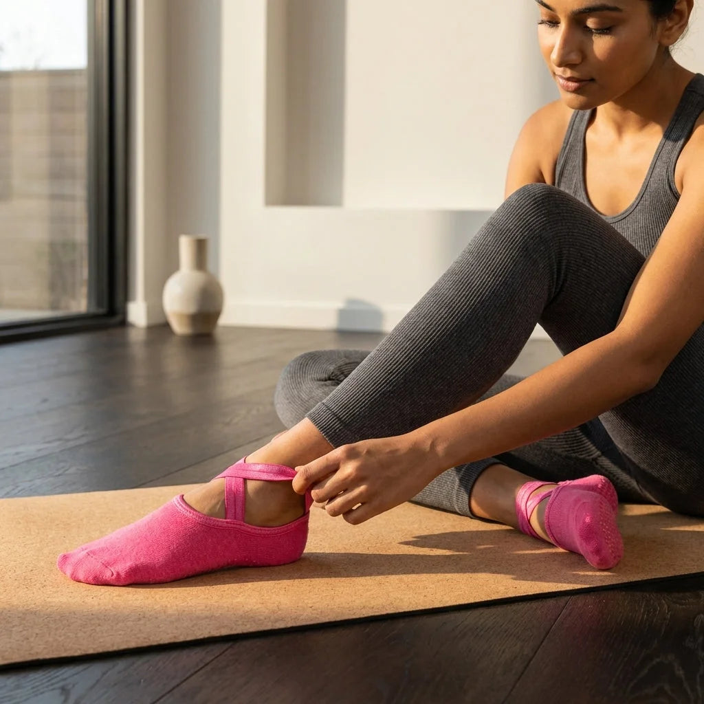 Barre Workout Socks With Non Slip Towel Cushion Base