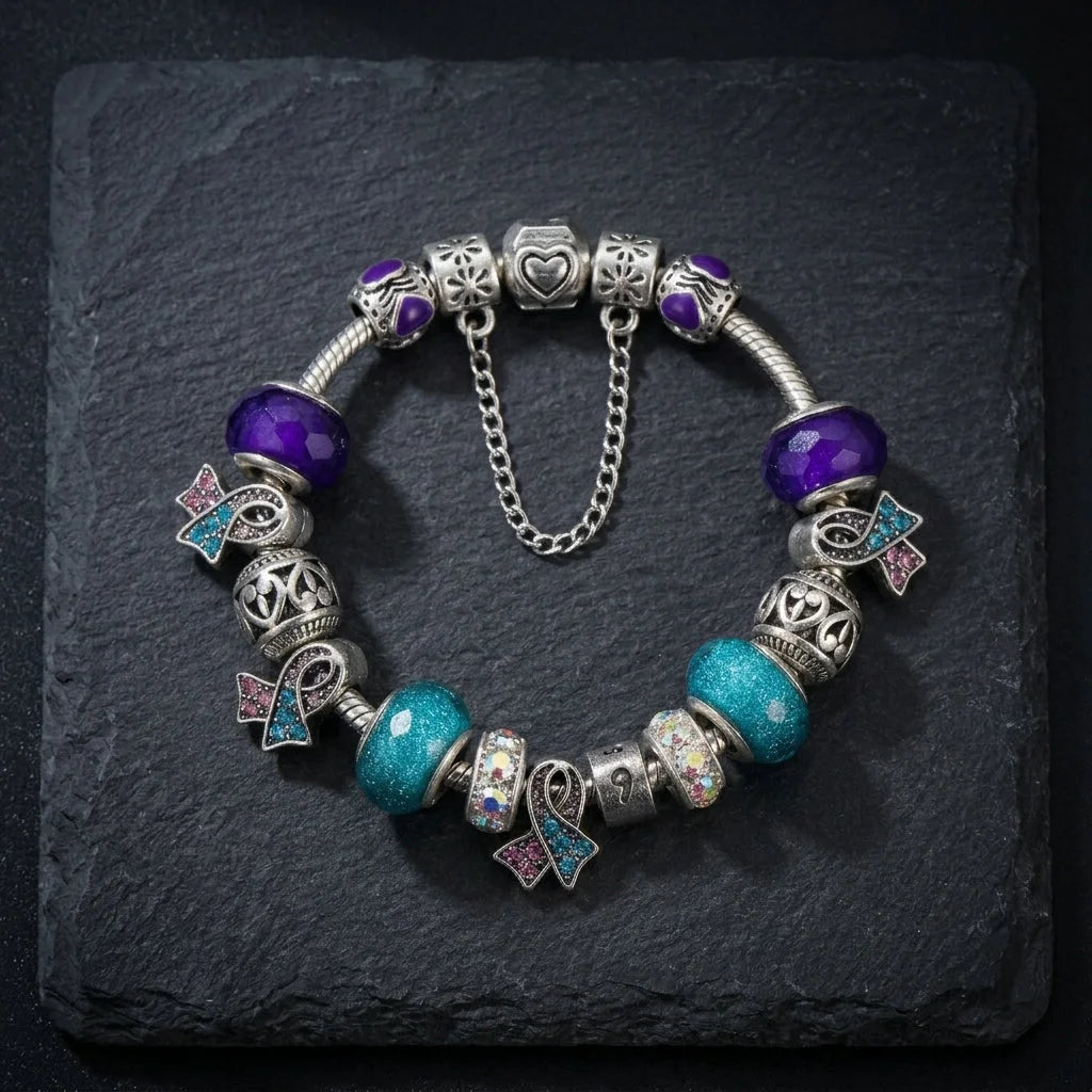 Beaded Resin Wire Wrap Bracelet With Copper Chain