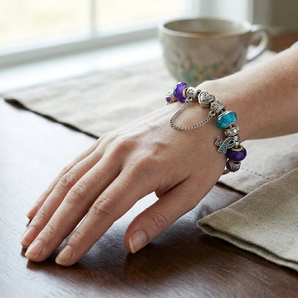 Beaded Resin Wire Wrap Bracelet With Copper Chain