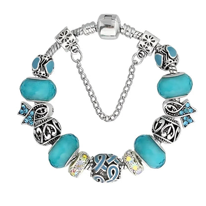 Beaded Resin Wire Wrap Bracelet With Copper Chain - Blue18cm