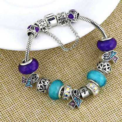 Beaded Resin Wire Wrap Bracelet With Copper Chain - Purple Blue18cm