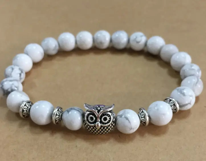 NATURAL STONE OWL BEAD BRACELET FOR SPIRITUAL ENERGY