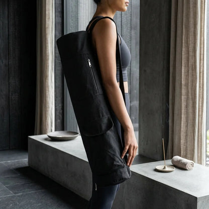 Black Canvas Yoga Bag For Mat With Pockets - Black