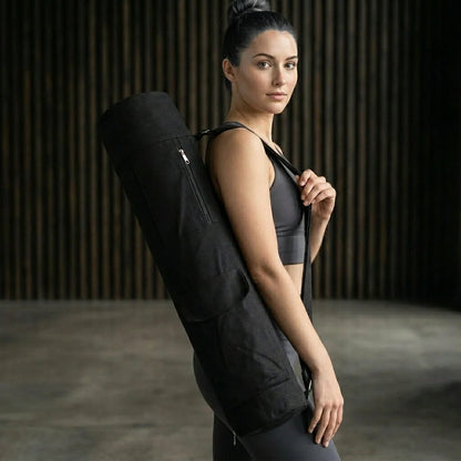 Black Canvas Yoga Bag For Mat With Pockets - Black