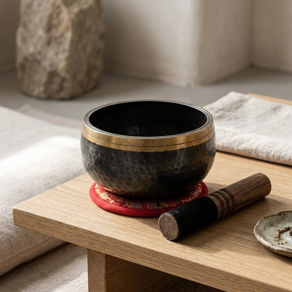 Black Gold Buddha Singing Bowl For Meditation Bliss - Black