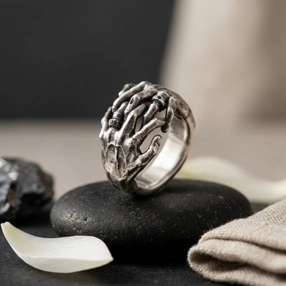 Black Gothic Rings With Geometric Retro Design