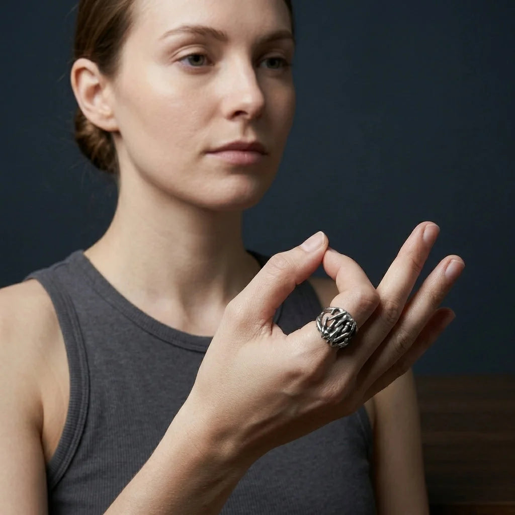 Black Gothic Rings With Geometric Retro Design