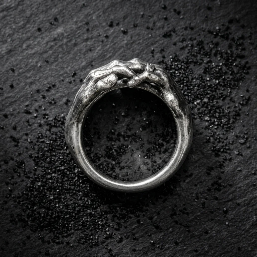 Black Gothic Rings With Geometric Retro Design
