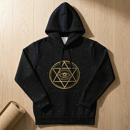 Black Hoodie Unisex With Sacred Star And Chakra Symbols