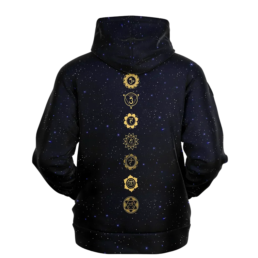 Black Hoodie Unisex With Sacred Star And Chakra Symbols