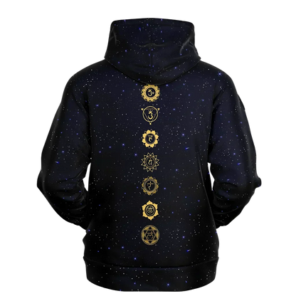 Black Hoodie Unisex With Sacred Star And Chakra Symbols