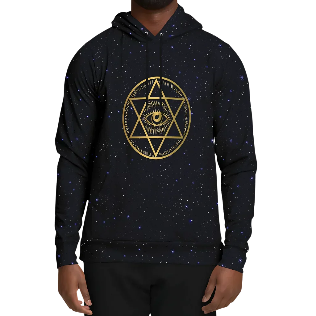 Black Hoodie Unisex With Sacred Star And Chakra Symbols