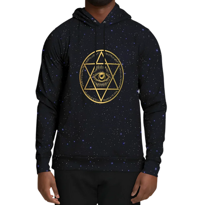 Black Hoodie Unisex With Sacred Star And Chakra Symbols