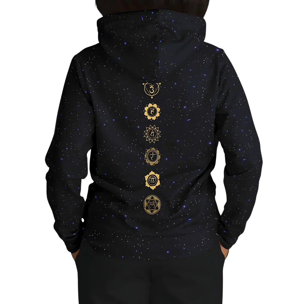 Black Hoodie Unisex With Sacred Star And Chakra Symbols