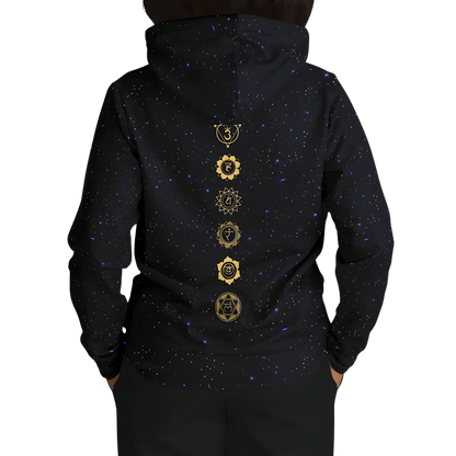 Black Hoodie Unisex With Sacred Star And Chakra Symbols