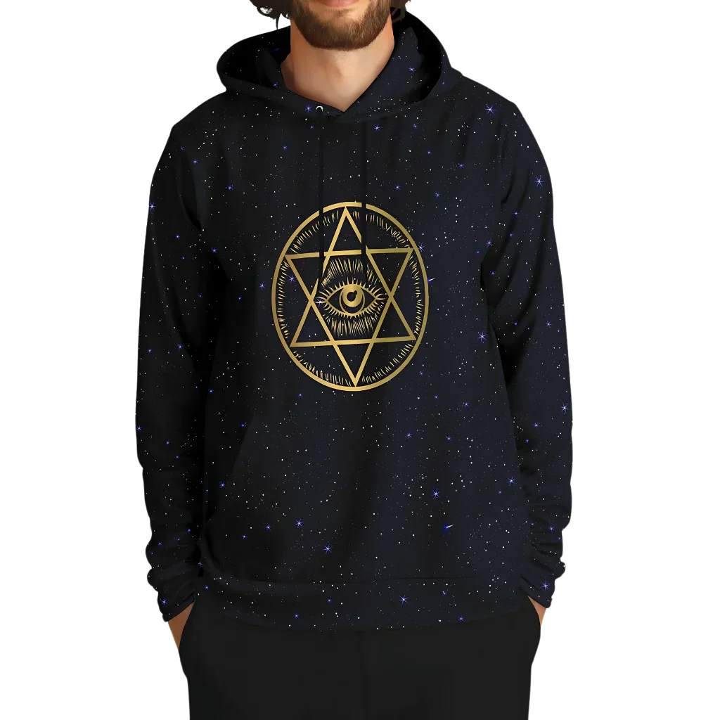 Black Hoodie Unisex With Sacred Star And Chakra Symbols