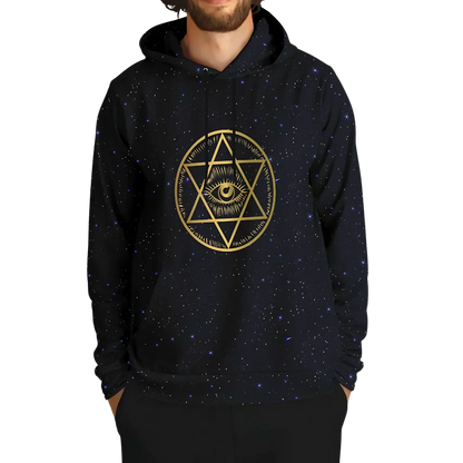 Black Hoodie Unisex With Sacred Star And Chakra Symbols