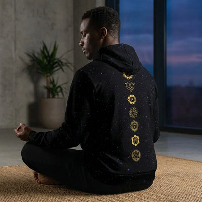 Black Hoodie Unisex With Sacred Star And Chakra Symbols