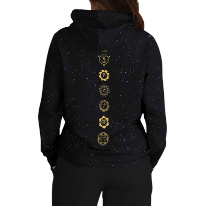 Black Hoodie Unisex With Sacred Star And Chakra Symbols
