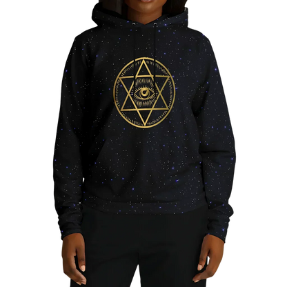 Black Hoodie Unisex With Sacred Star And Chakra Symbols
