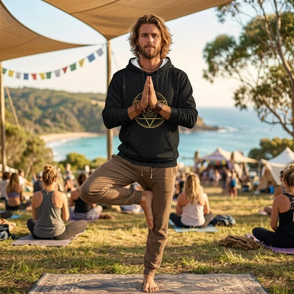 Black Hoodie Unisex With Sacred Star And Chakra Symbols