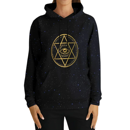 Black Hoodie Unisex With Sacred Star And Chakra Symbols